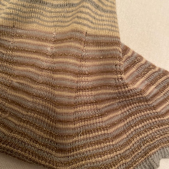 ECHO cream sparkling SCARF 100” X 7 1/2” with gold and blue threads - Picture 5 of 8